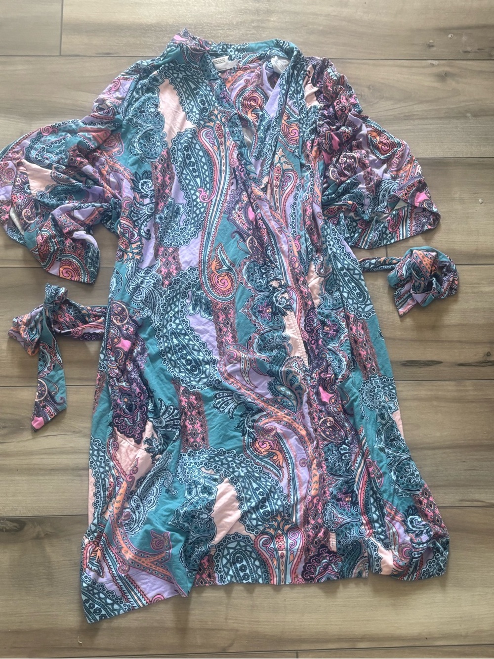 Soma CoolNight Robe s/m Teal Pink Paisley Print